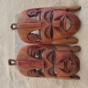 (2) Wooden Hand Carved Mask